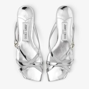 Jimmy Choo Jess Silver Metallic Crisscross Flat Sandals 38.5